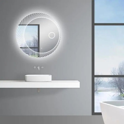 800mm Round 3 Color Lighting LED Mirror with Demo Light Function Touch Sensor Switch Defogger Pad Wall Mounted FIL Kitchen Bathroom
