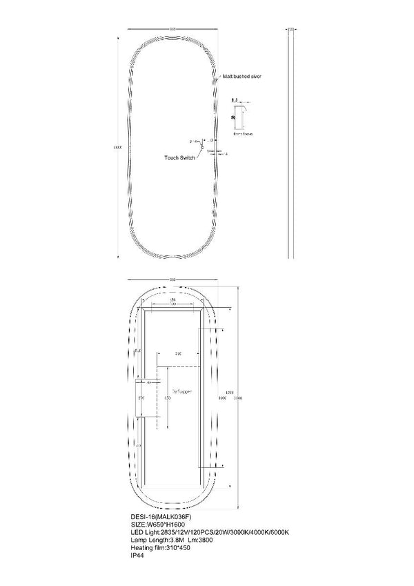 Dressing Led Mirror 1600x650mm