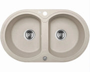 Laveo 470*780*204mm Beige Granite Stone Sink Double Bowls(including Space Saving Siphon and Automatic Plug) FIL Kitchen Bathroom