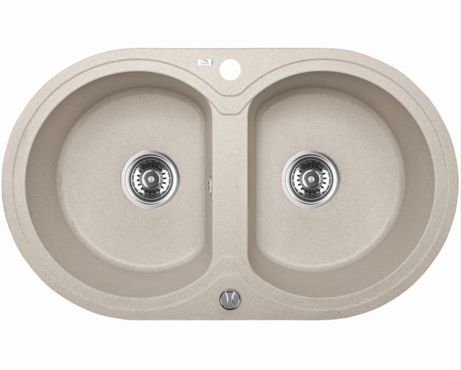 Laveo 470*780*204mm Beige Granite Stone Sink Double Bowls(including Space Saving Siphon and Automatic Plug)