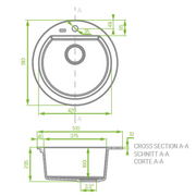 Laveo 510*205mm Beige Granite Stone Sink Single Bowl(including Space Saving Siphon and Click-clack Plug) FIL Kitchen Bathroom