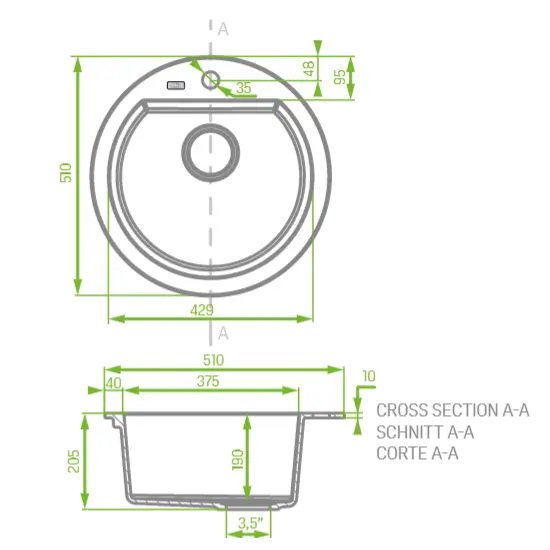 Laveo 510*205mm Beige Granite Stone Sink Single Bowl(including Space Saving Siphon and Click-clack Plug) FIL Kitchen Bathroom