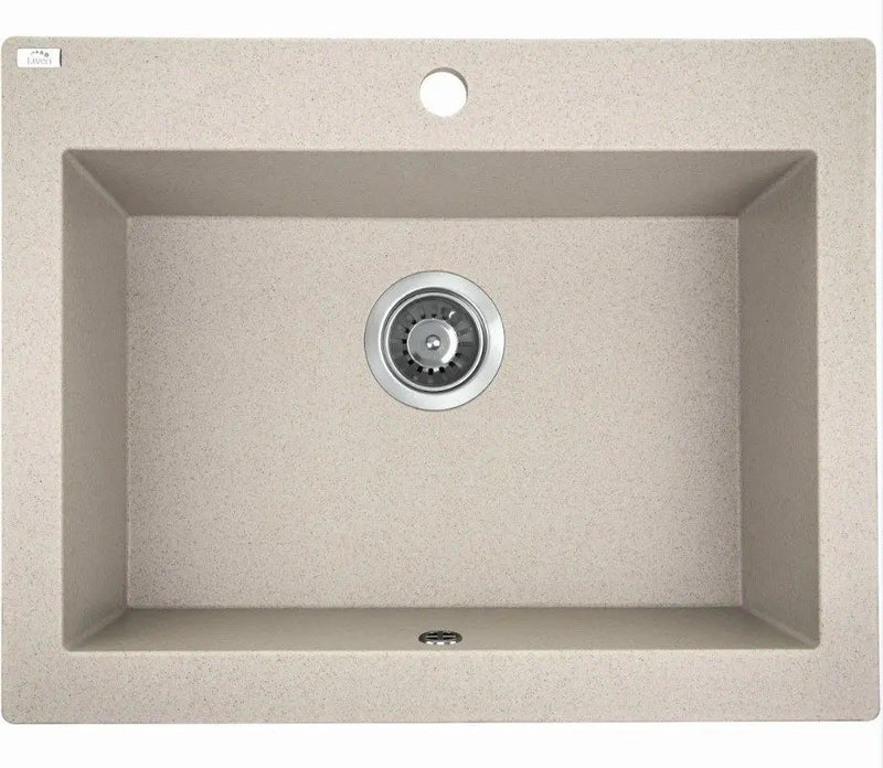 Laveo 490*580*220mm Beige Granite Stone Sink Single Bowl(including Space Saving Siphon and Click-clack Plug) FIL Kitchen Bathroom
