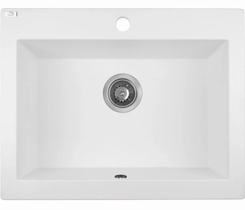 Laveo 490*580*220mm White Granite Stone Sink Single Bowl(including Space Saving Siphon and Click-clack Plug) FIL Kitchen Bathroom