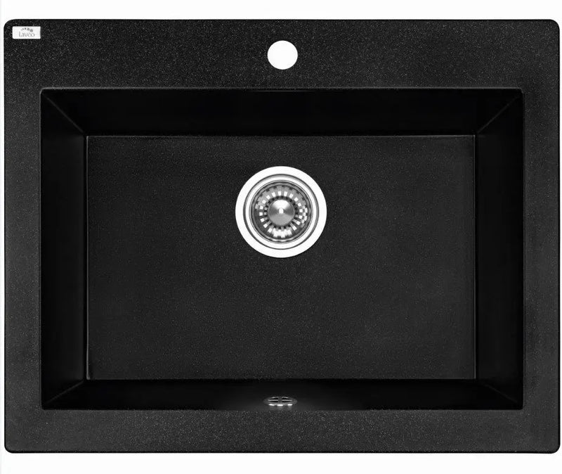 Laveo 490*580*220mm Black Granite Stone Sink Single Bowl(including Space Saving Siphon and Click-clack Plug) FIL Kitchen Bathroom
