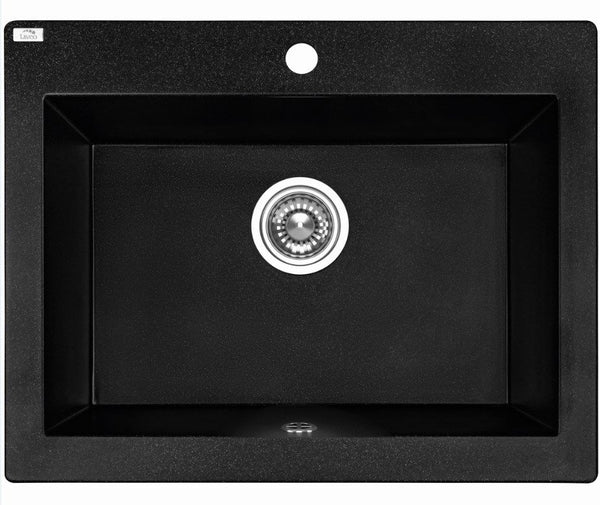 Laveo 490*580*220mm Black Granite Stone Sink Single Bowl(including Space Saving Siphon and Click-clack Plug)