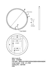 ROUND FRAMED LED MIRROR 750*38mm FIL Kitchen Bathroom