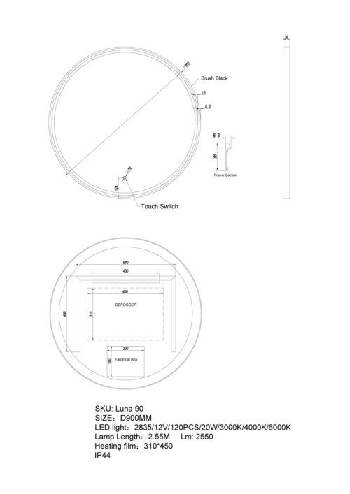 ROUND FRAMED LED MIRROR 900*38mm