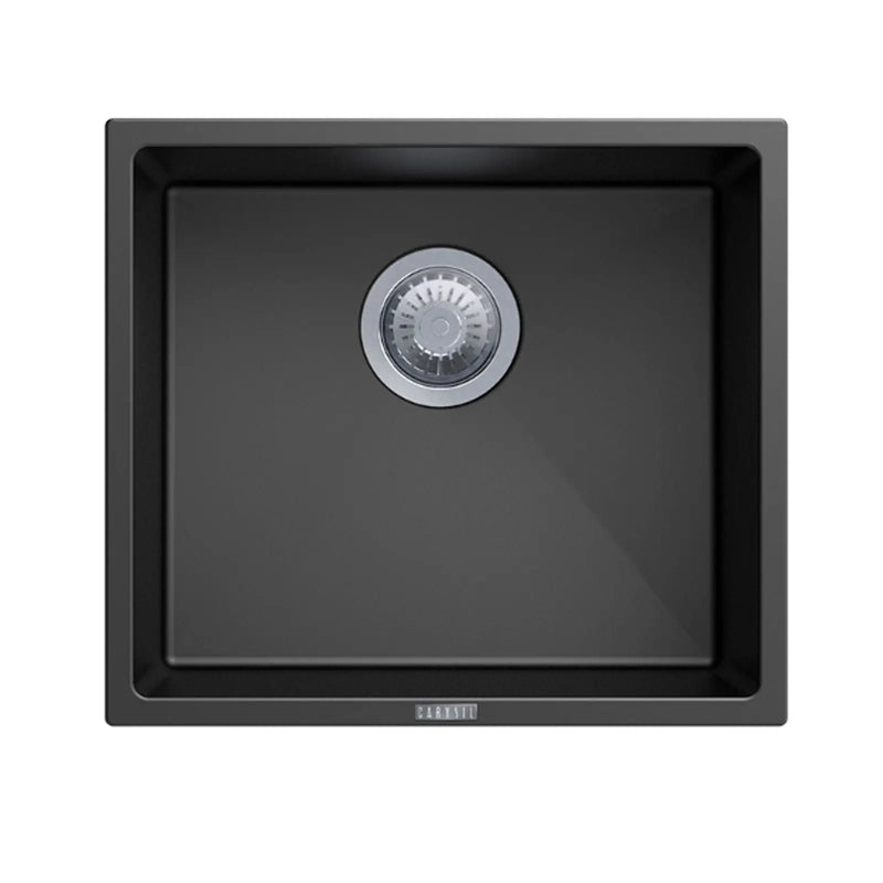 457 x 406 x 200mm Carysil Black Single Bowl Granite Stone Kitchen/Laundry Sink Top/Flush/Under Mount FIL Kitchen Bathroom