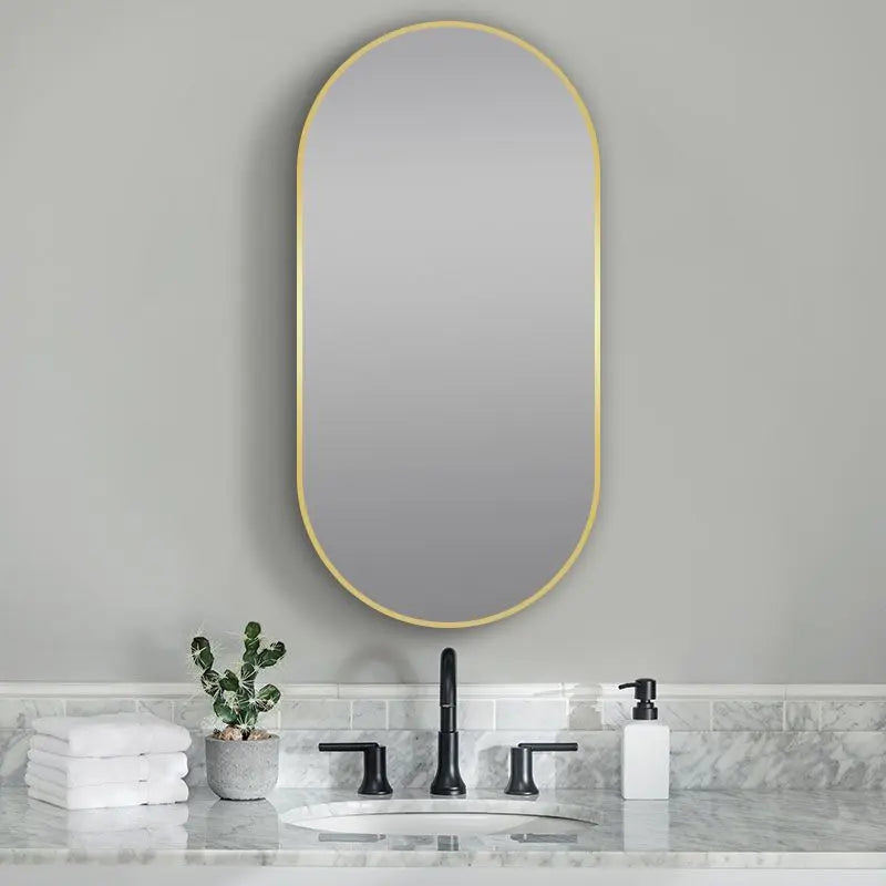 500*1000mm Matte Black/Brushed Gold Oval Framed Mirror FIL Kitchen Bathroom