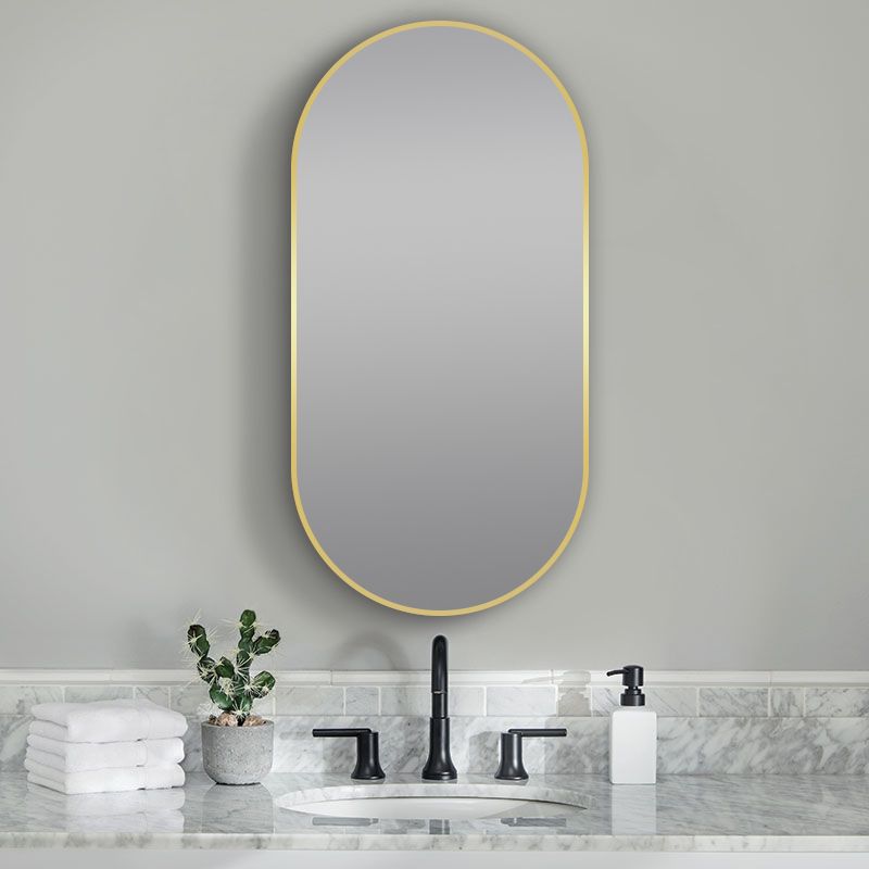 500*1000mm Matte Black/Brushed Gold Oval Framed Mirror