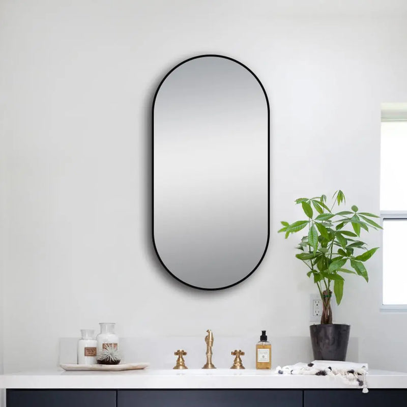 500*1000mm Matte Black/Brushed Gold Oval Framed Mirror FIL Kitchen Bathroom