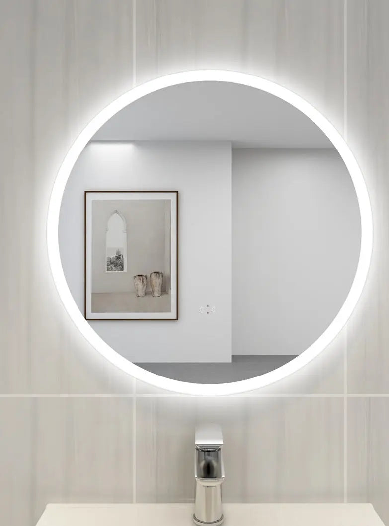 POSEIDON ACRYLIC ROUND BACKLIT LED MIRROR 3 COLOUR LIGHTS 800X800MM - FIL Kitchen Bathroom