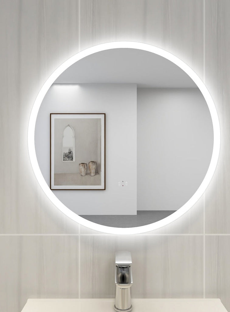 POSEIDON ACRYLIC ROUND BACKLIT LED MIRROR 3 COLOUR LIGHTS 800X800MM