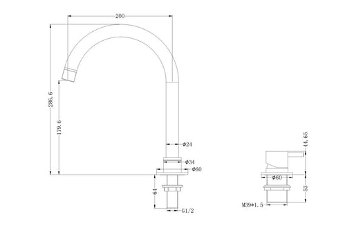 MECCA Hob Basin Mixer Round Spout GUN META YSW2219-01B-GM FIL Kitchen Bathroom