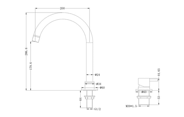 MECCA Hob Basin Mixer Round Spout GUN META YSW2219-01B-GM