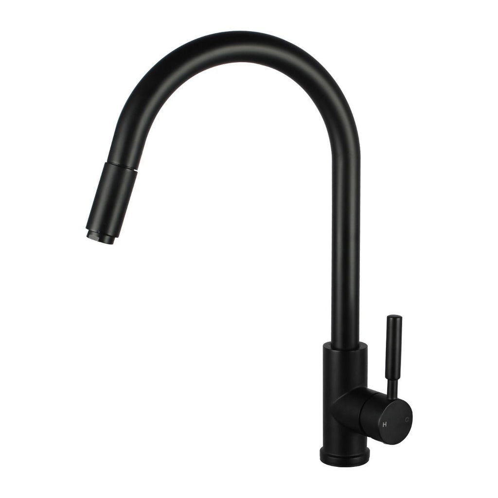 Round Chrome/Black Pull Out Kitchen Sink Mixer Tap