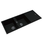 1160*500*200mm Black Granite Quartz Stone Kitchen Sink Double Bowls Drainboard Top/Undermount FIL Kitchen Bathroom