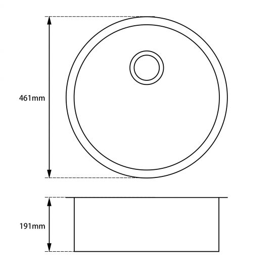 black Granite Quartz Stone Kitchen/Laundry Sink Round Single Bowl Top/Under Mount 460mm