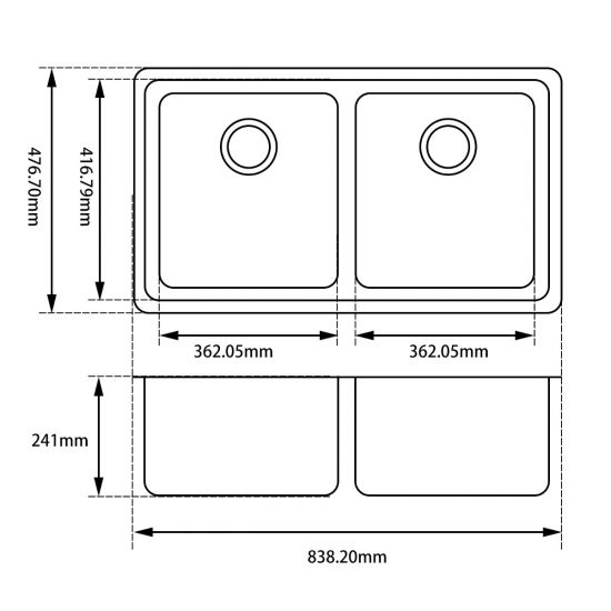 White Kitchen Sink Granite Stone Under Mount Double Bowls 838*476*241mm