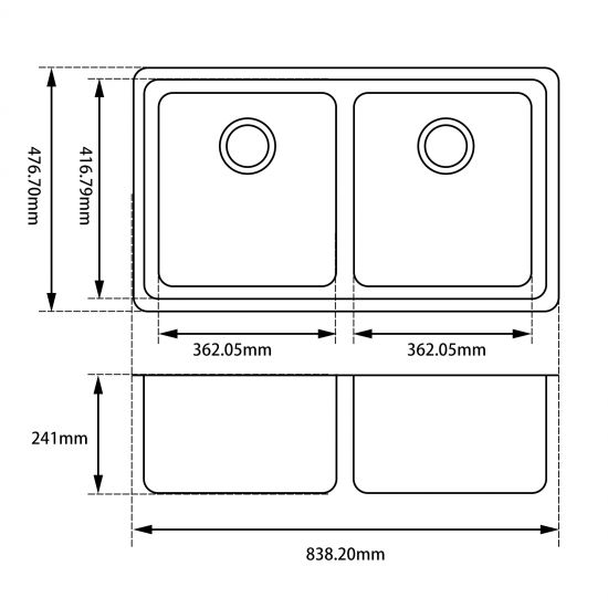 Black Kitchen Sink Granite Stone Under Mount Double Bowls 838*476*241mm