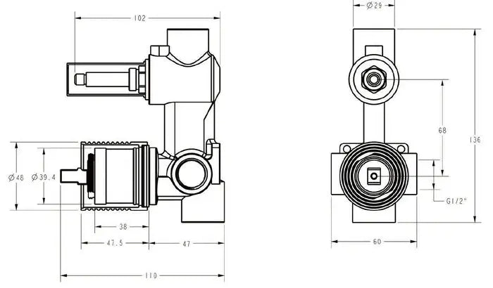 Sora SS Wall Diverter Mixer Rough-In Body - FIL Kitchen Bathroom