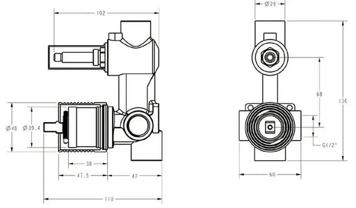 Sora SS Wall Diverter Mixer Rough-In Body - FIL Kitchen Bathroom