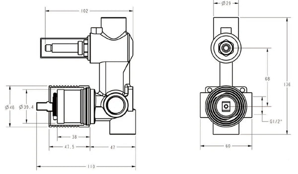 Sora SS Wall Diverter Mixer Rough-In Body