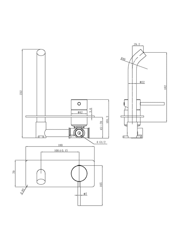 Otus Slimline Wall Basin Mixer Set Body Lever Up