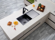 304 Stainless Steel Chrome/Grey/Gold PVD Coating Single Bowl Kitchen Sink with Drainer(Round Edges,with Bottom Tray)960*450*230mm FIL Kitchen Bathroom