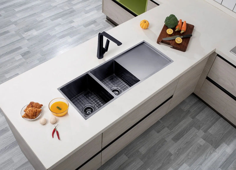1160x460x230mm 1.2mm Handmade Top/Undermount Double Bowls Kitchen Sink Chrome/Grey/Gold FIL Kitchen Bathroom