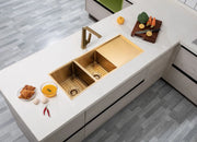 1160x460x230mm 1.2mm Handmade Top/Undermount Double Bowls Kitchen Sink Chrome/Grey/Gold FIL Kitchen Bathroom