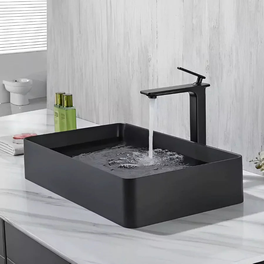 Above Counter Quartz Basin Rectangle Matte Black/Matte White/Matte Grey 600*400*140mm