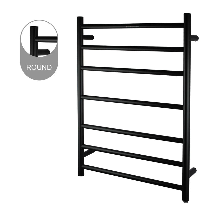 Round  Electric Heated Towel Rack 7 Bars Chrome & Black FIL Kitchen Bathroom