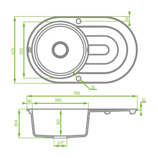 Laveo 470*780*204mm Beige Granite Stone Sink Single Bowl with Drainer(including Space Saving Siphon and Automatic Plug) FIL Kitchen Bathroom