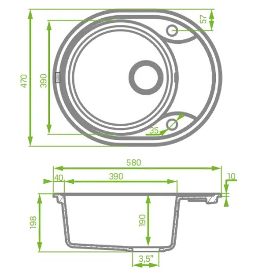 Laveo 470*580*198mm Grey Granite Stone Sink Single Bowl with Short Drainer(including Space Saving Siphon and Automatic Plug) FIL Kitchen Bathroom