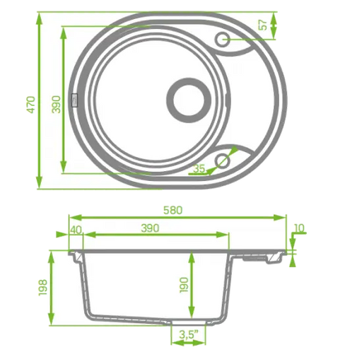 Laveo 470*580*198mm Grey Granite Stone Sink Single Bowl with Short Drainer(including Space Saving Siphon and Automatic Plug) FIL Kitchen Bathroom