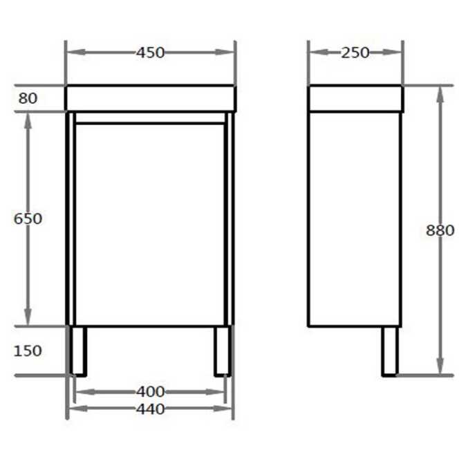 450x250x880mm Freestanding Narrow Bathroom Vanity Polyurethane White PVC