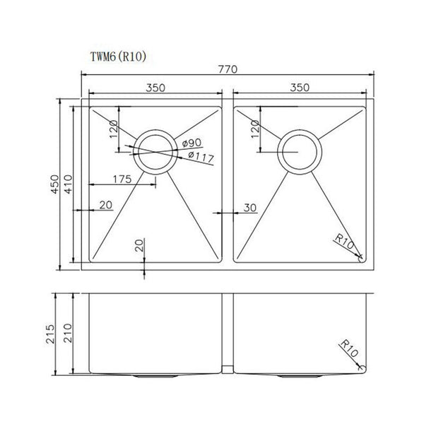 770x450x215mm 1.2mm Handmade Top/Undermount Double Bowls Kitchen Sink Chrome/Grey/Gold