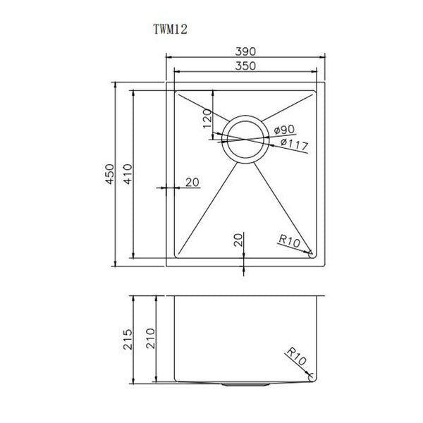 390x450x215mm 1.2mm Handmade Top/Undermount Single Bowl Kitchen Sink Chrome/GM/BG