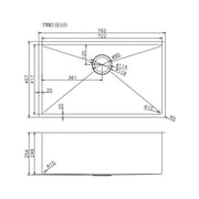 762x457x254mm 1.2mm Handmade Single Bowl Top/Undermount Kitchen/Laundry Sink Chrome/Grey/Gold FIL Kitchen Bathroom