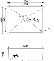 580*440*230mm Single Bowl Top/Undermount Kitchen/Laundry Stainless Steel Sink FIL Kitchen Bathroom