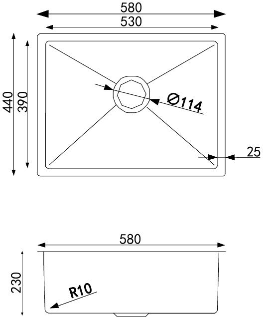 580*440*230mm Single Bowl Top/Undermount Kitchen/Laundry Stainless Steel Sink