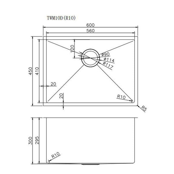 600x450x300mm 1.2mm Handmade Top/Undermount Single Bowl Kitchen/Laundry Sink Chrome/Grey/Gold