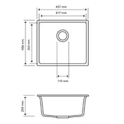 457 x 406 x 200mm Carysil Black Single Bowl Granite Stone Kitchen/Laundry Sink Top/Flush/Under Mount FIL Kitchen Bathroom