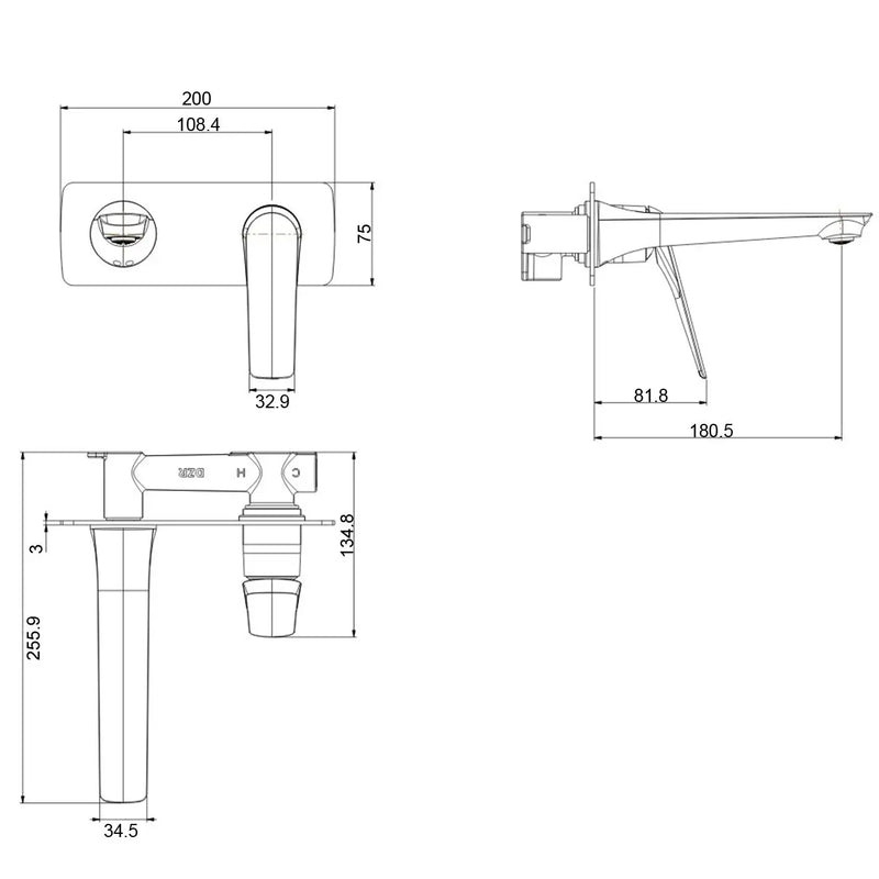 AU Chrome/Black Bathtub/Basin Wall Mixer With Spout FIL Kitchen Bathroom