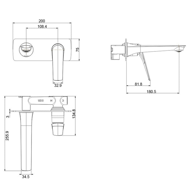 AU Chrome/Black Bathtub/Basin Wall Mixer With Spout