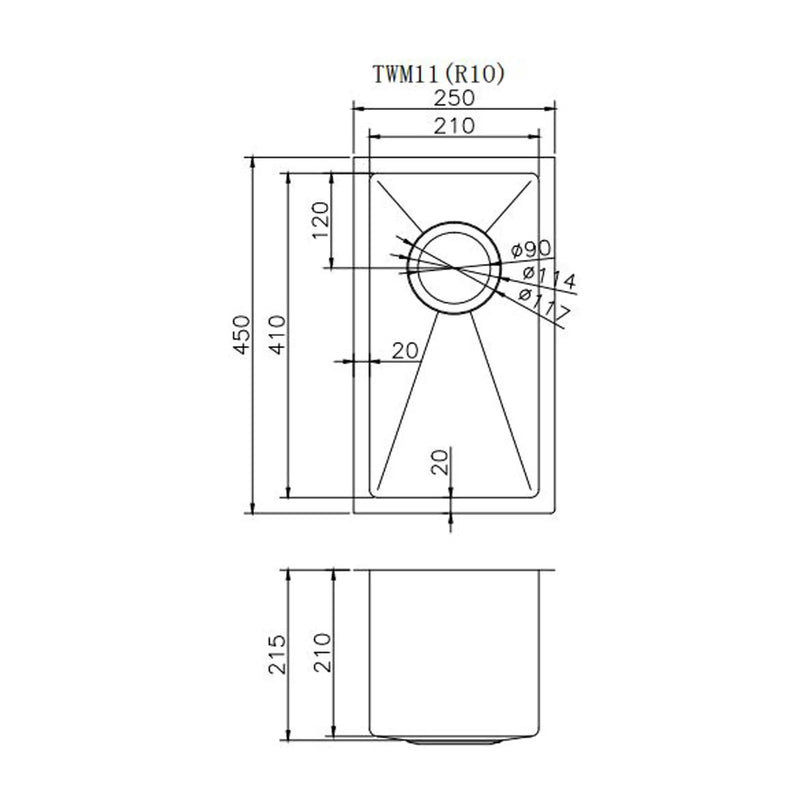 250x450x215mm 1.2mm Handmade Top/Undermount Single Bowl Kitchen Sink Chrome/GM/BG FIL Kitchen Bathroom
