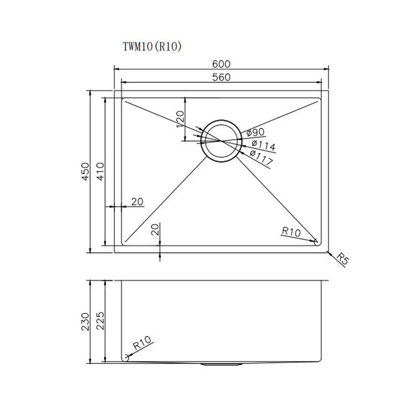 600x450x230mm 1.2mm Handmade Top/Undermount Single Bowl Kitchen Sink 304 Stainless Steel Chrome/Grey/Gold FIL Kitchen Bathroom