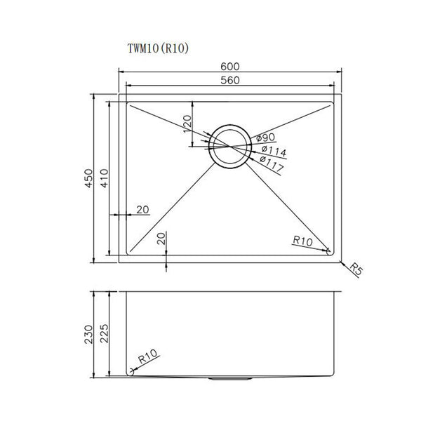 600x450x230mm 1.2mm Handmade Top/Undermount Single Bowl Kitchen Sink 304 Stainless Steel Chrome/Grey/Gold